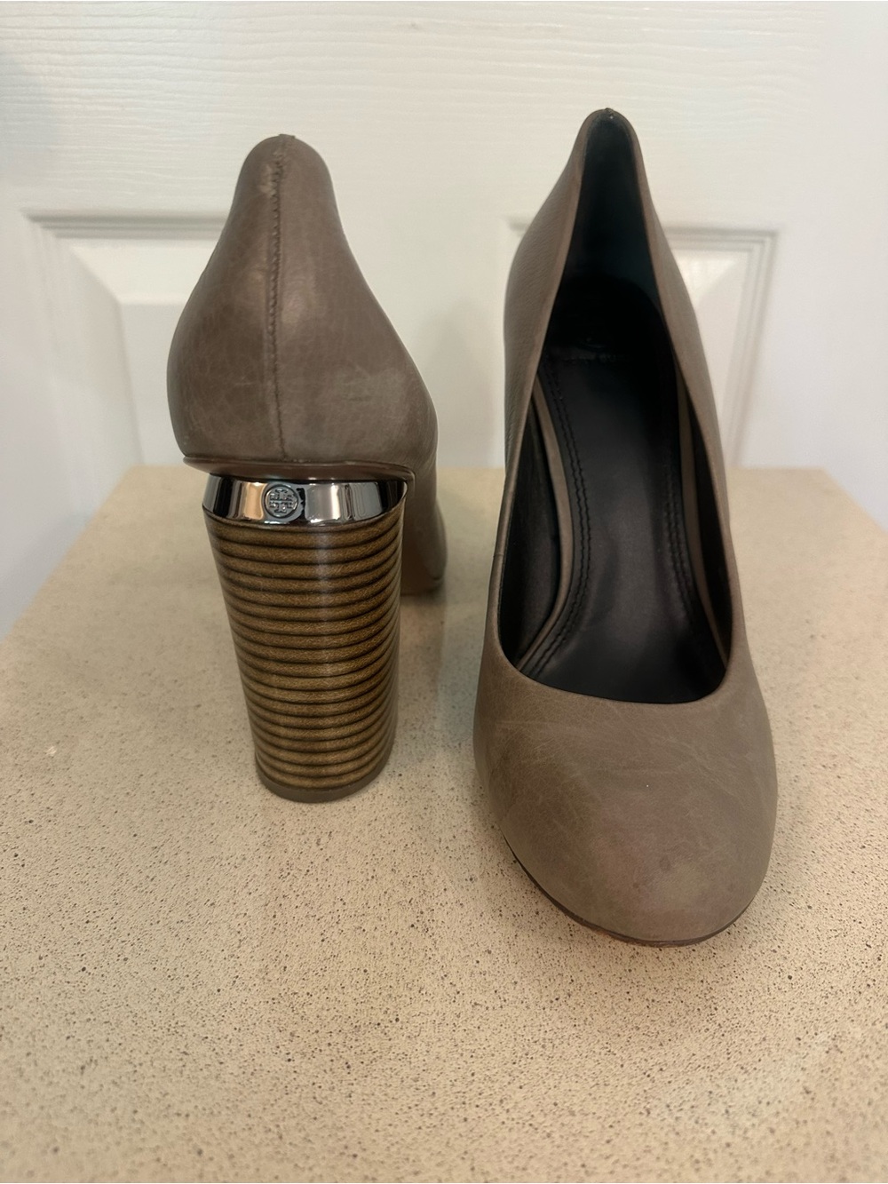 Tory Burch Taupe Block Heel Pumps Size 8.5
